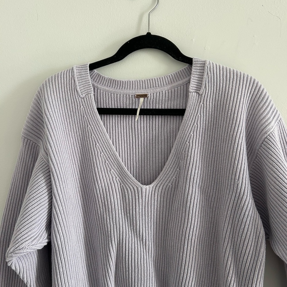 Free People Lilac V-Neck Ribbed Sweater - Picture 5 of 6